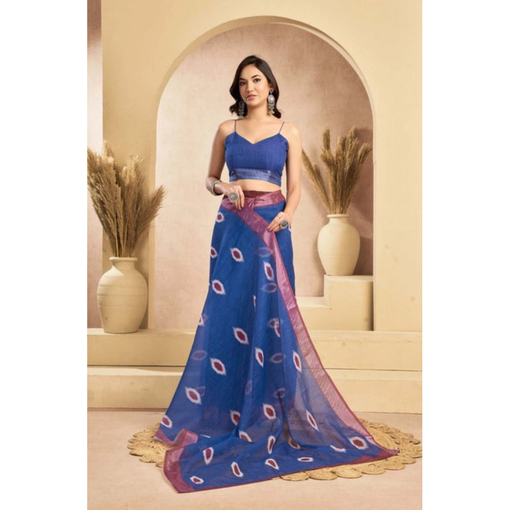 Women's Faux Linen Printed Ready to wear Saree With Unstitched Blouse