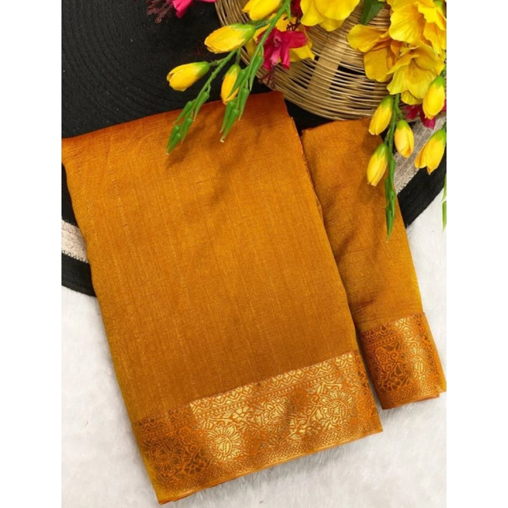 Women Vichitra silk printed saree with border and unstitched blouse