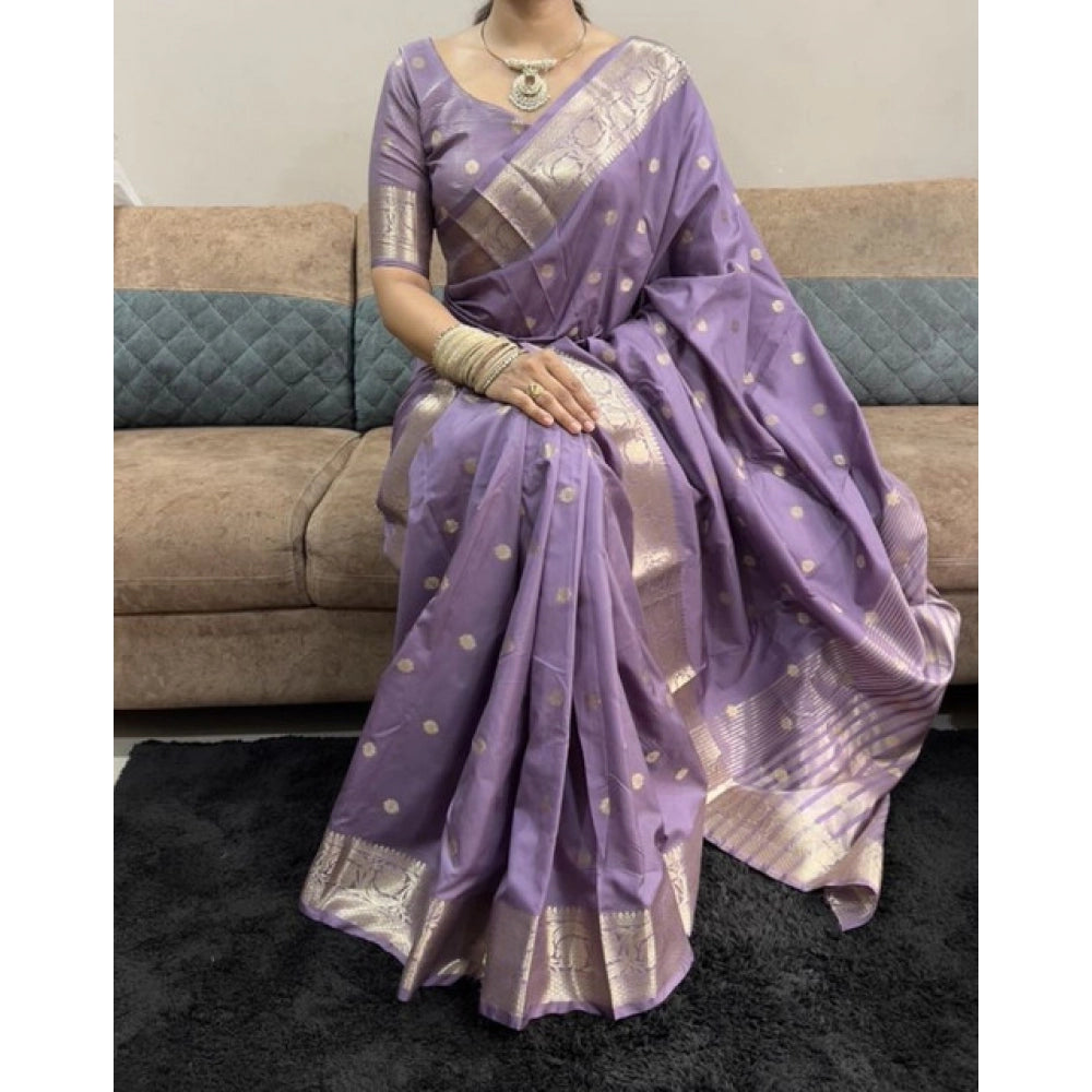 Women satin printed saree with border and unstitched blouse