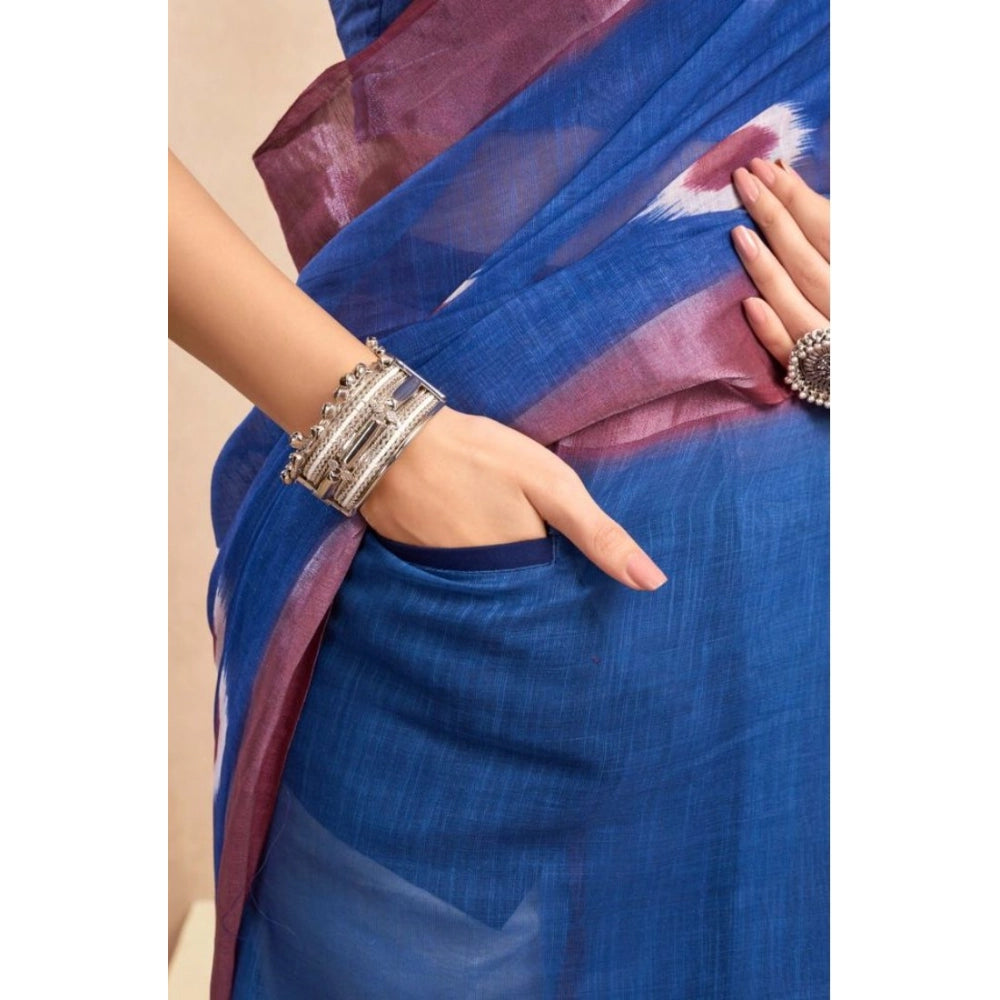 Women's Faux Linen Printed Ready to wear Saree With Unstitched Blouse