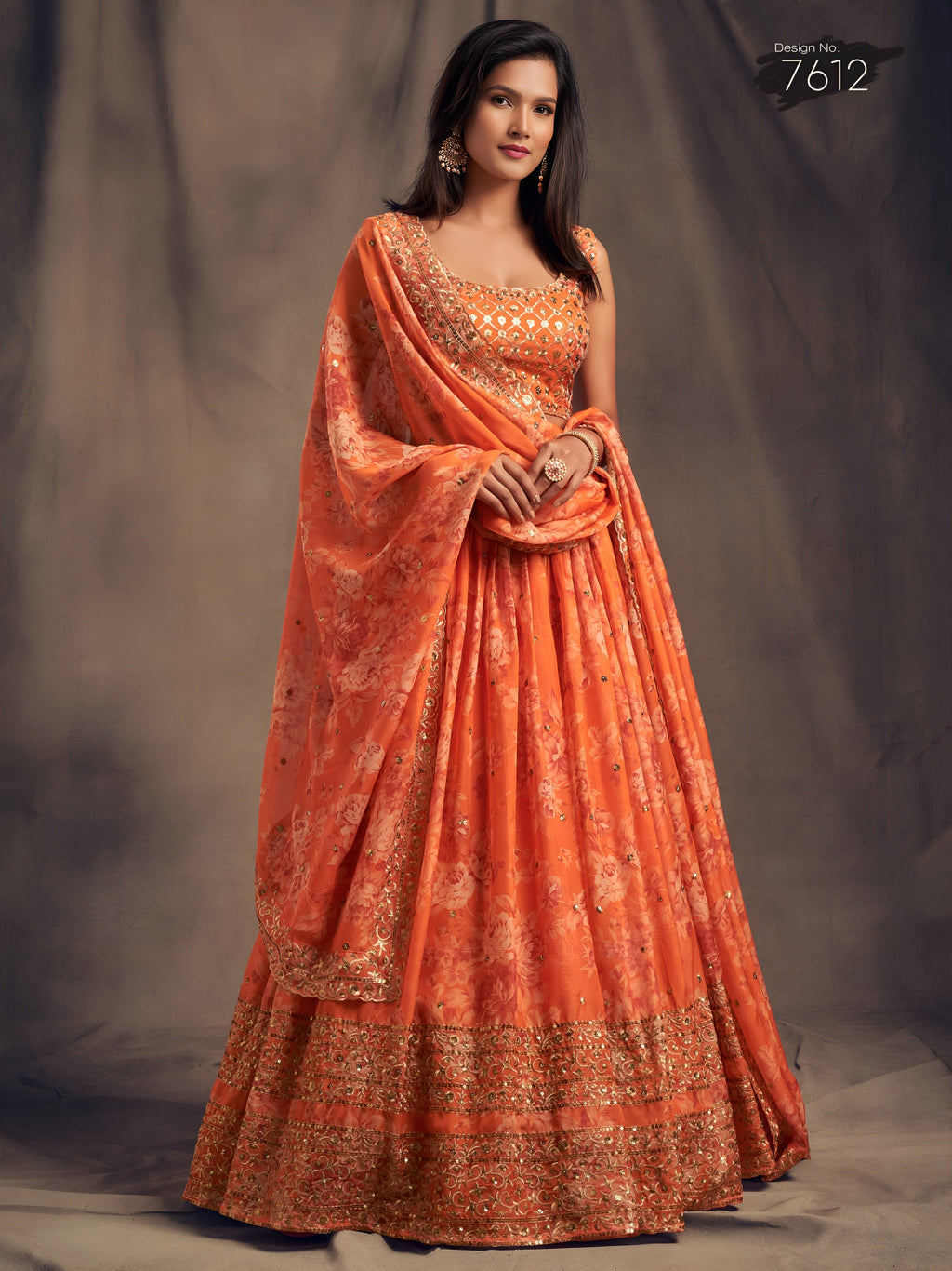 Women floral print lehenga choli with embroidered dupatta Indian traditional dresses