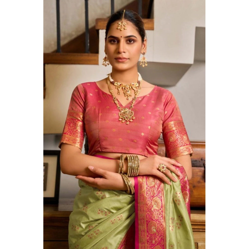 Women silk blend saree booti work ready to wear Indian traditional saree