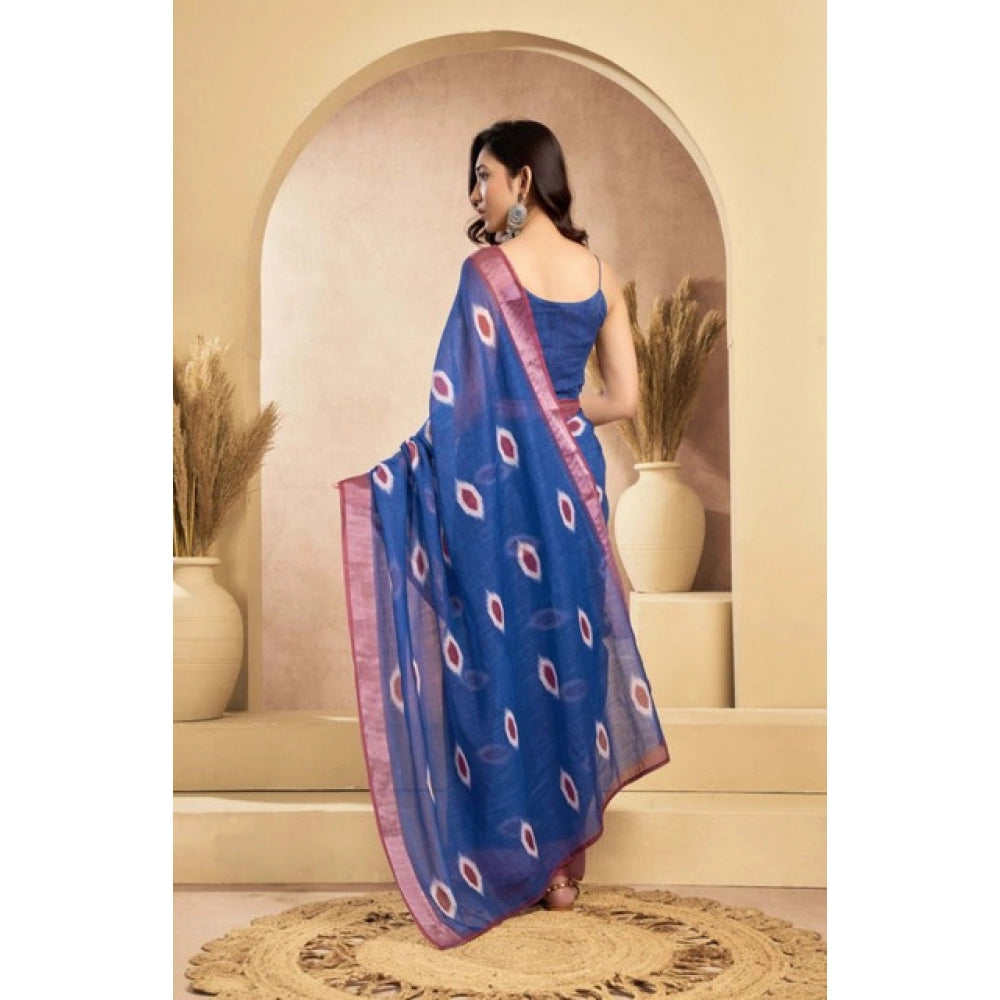 Women's Faux Linen Printed Ready to wear Saree With Unstitched Blouse