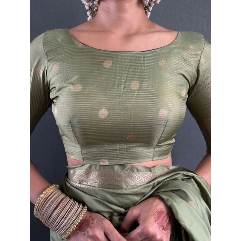 Women satin printed saree with border and unstitched blouse